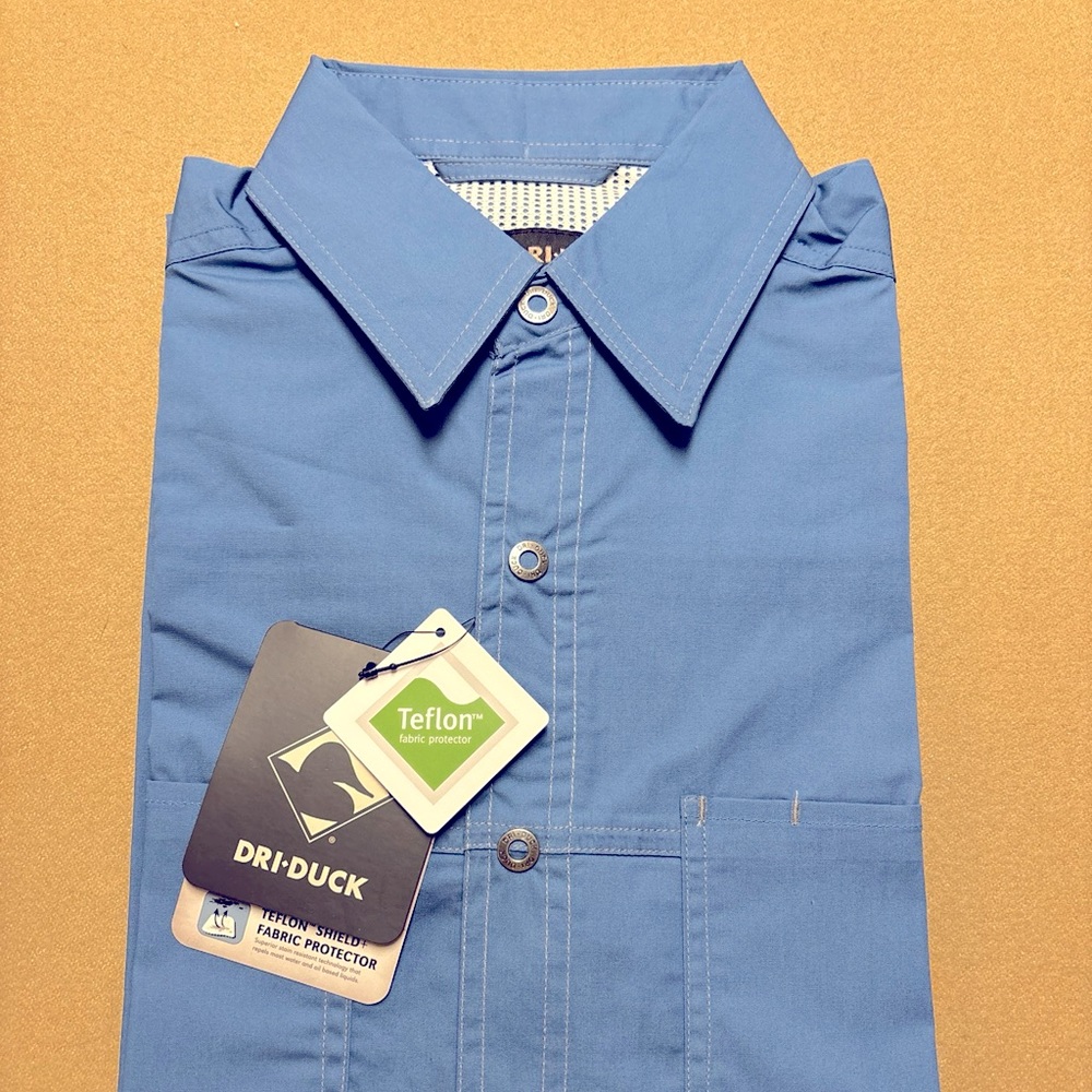 Dri Duck Fishing Shirt Mens Small Blue Short Sleeve Vented Water Resistant New S